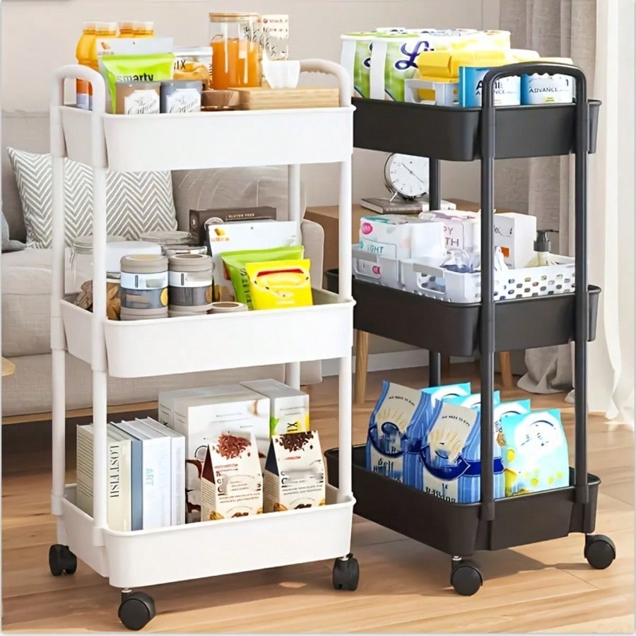 Home Office Furniture Sets - 3-Tier Rolling Utility Cart with Removable