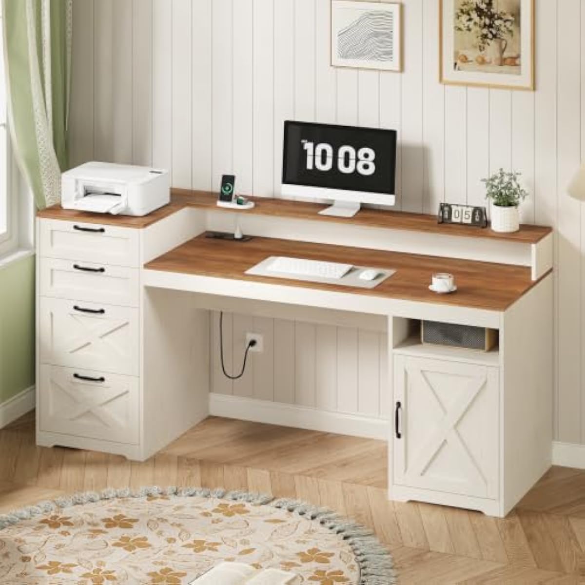Monitor Riser Stand - 63 inch rustic white engineered wood