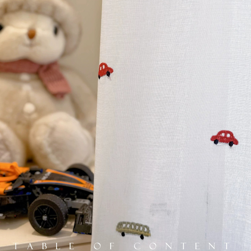 Home Office Interior Design - Premium Handmade Embroidered Sheer Cute Cartoon